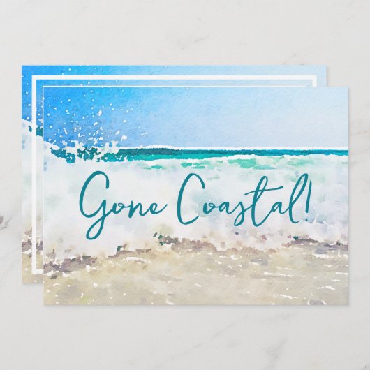 Faire-part Nouvelle Vague Maison Côtière Sur La Plage Aquarel (Devant / Derrière)