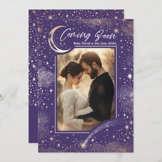 Faire-part Nuit étoilée céleste Prochainement Grossesse Photo (Devant / Derrière)