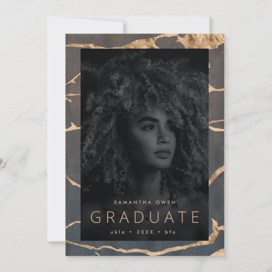 Faire-part oasis chocolat marbre brun feuille dorée veines (Devant)