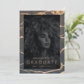 Faire-part oasis chocolat marbre brun feuille dorée veines (Debout devant)