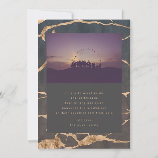 Faire-part oasis chocolat marbre brun feuille dorée veines (Dos)