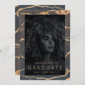 Faire-part oasis chocolat marbre brun feuille dorée veines (Devant / Derrière)