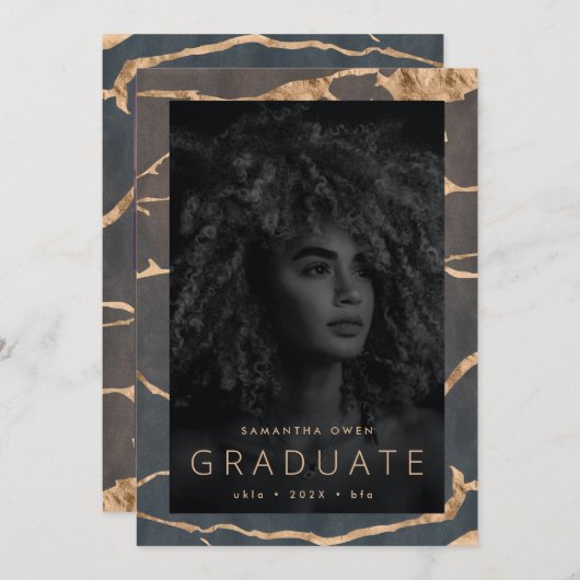 Faire-part oasis chocolat marbre brun feuille dorée veines (Devant / Derrière)