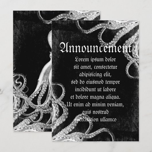 Faire-part Octopus vintage foncé (Devant / Derrière)
