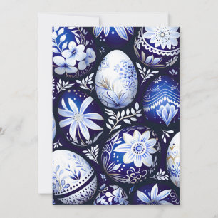 Faire-part Œuf de Pâques Floral Bleu Scandinave