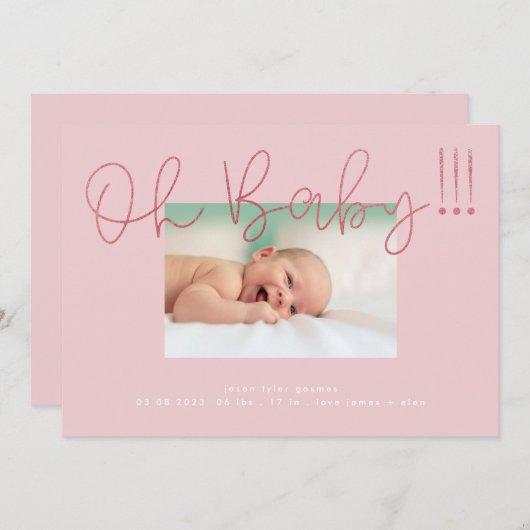 Faire-part Oh Baby Blush Rose Foil moderne Funky Fun Baby (Devant / Derrière)