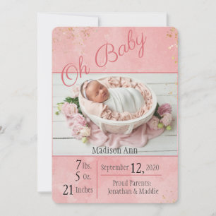 Faire-part Oh Baby Script Bébé Fille Élégante Personnaliser l
