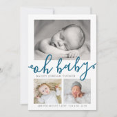 Faire-part Oh Bébé Collage Photo Naissance Bleu Marine Script (Devant)