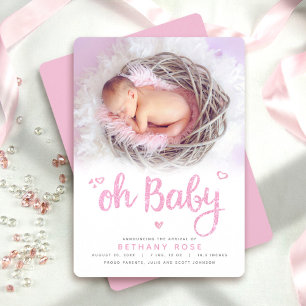 Faire-part Oh Bébé Douce Moderne Chic Rose Fille Naissance Ph