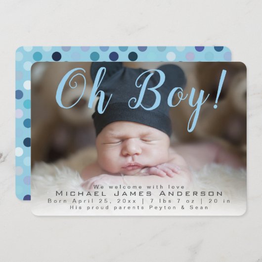 Faire-part Oh mon Dieu ! Script moderne bébé garçon photo nai (Devant / Derrière)