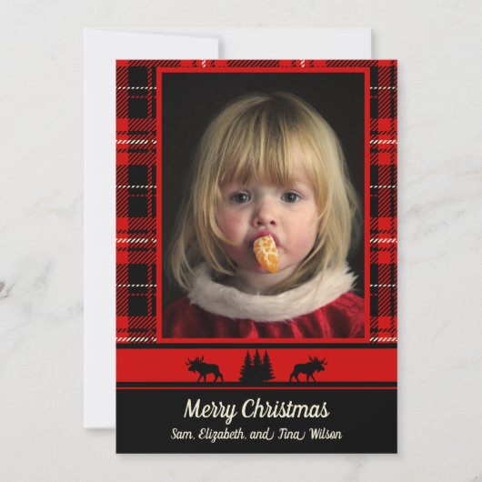 Faire-part Oie dans les Bois Rouge Plaid Photo Noël (Devant)