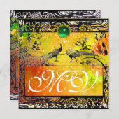 Faire-part OISEAUX AMOUREUX MARIAGE MONOGRAMME noir jaune éme (Devant / Derrière)