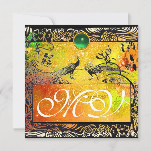 Faire-part OISEAUX AMOUREUX MARIAGE MONOGRAMME noir jaune éme (Devant)