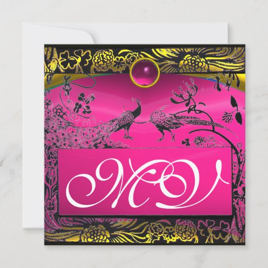 Faire-part OISEAUX AMOUREUX MARIAGE MONOGRAMME noir jaune ros (Devant)