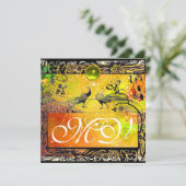 Faire-part OISEAUX AMOUREUX MARIAGE MONOGRAMME noir jaune ver (Debout devant)