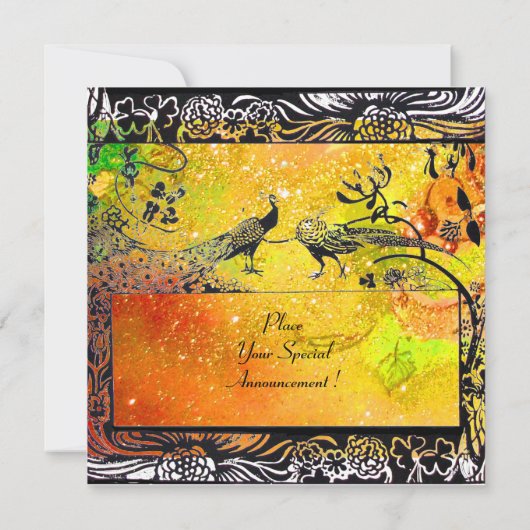 Faire-part OISEAUX AMOUREUX MARIAGE MONOGRAMME noir jaune ver (Dos)