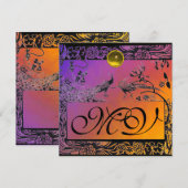 Faire-part OISEAUX AMOUREUX MARIAGE MONOGRAMME noir jaune vio (Devant / Derrière)