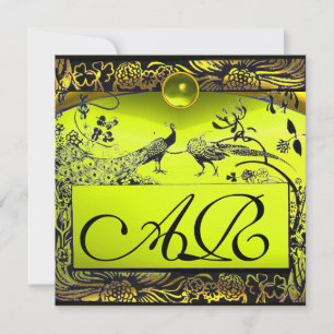 Faire-part OISEAUX AMOUREUX MONOGRAMME NOIR topaze jaune MARI