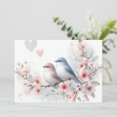 Faire-part Oiseaux de l'amour romantique Branche de fleurs de (Debout devant)