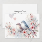 Faire-part Oiseaux de l'amour romantique Branche de fleurs de (Devant / Derrière)