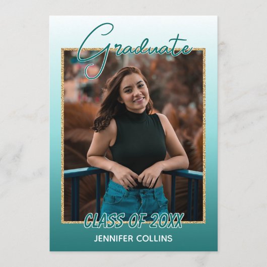 Faire-part Ombre Turquoise Bleu Vert Parties scintillant Or G (Devant)