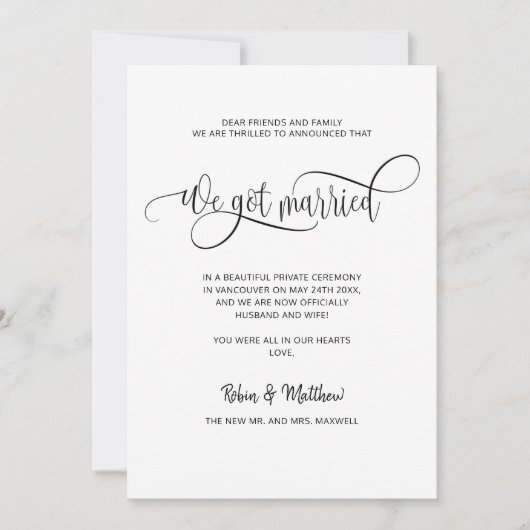 Faire-part On s'est marié, Élégant Mariage marié moderne (Devant)