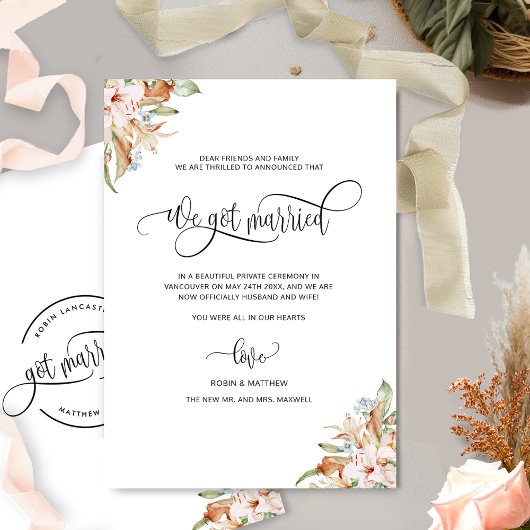 Faire-part On s'est mariés, des fleurs, des Mariages mariés