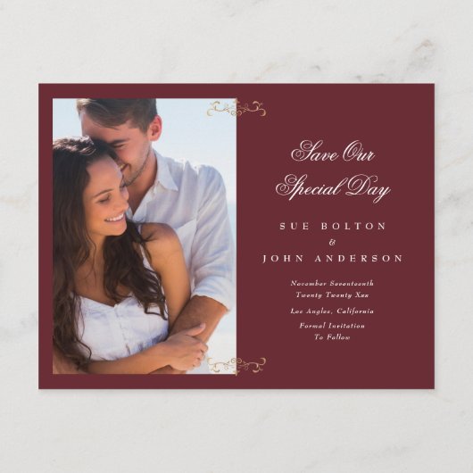 Faire-part or crest marine bordeaux photo enregistrer la date (Dos)