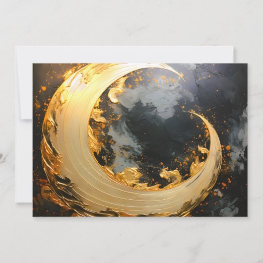 Faire-part Or noir Abstrait Tourbillon Moderne Lune (Devant)