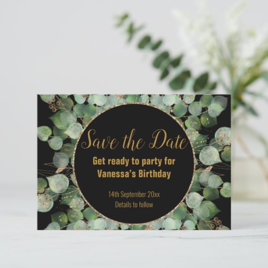 FAIRE-PART OR NOIR BOTANIQUE ENREGISTRER LA DATE CIRCULAIRE (Debout devant)