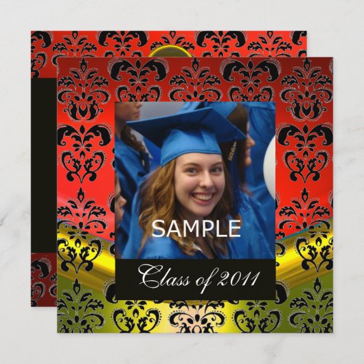 FAIRE-PART OR, RED, BLACK DAMASK GRADUM (Devant / Derrière)