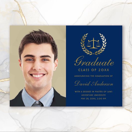 Faire-part Or Scales of Justice Law Laurel Blue Graduation