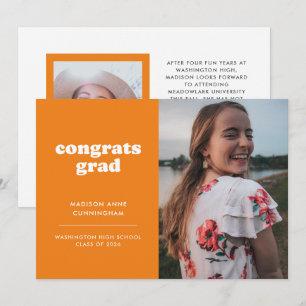 Faire-part Orange and White Congrats Grad Photo Grad Grad