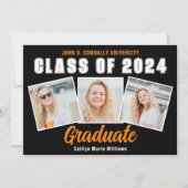 Faire-part Orange Black Graduate Photo Collage Graduate (Devant)