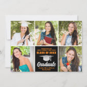 Faire-part Orange Black Graduate Photo Collage Graduation (Devant)