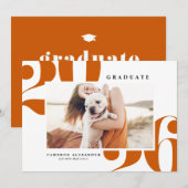 Faire-part Orange Bold Typographie 2025 Diplôme Photo (Devant / Derrière)