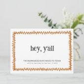 Faire-part Orange Brûlé Hey Y'all - Déménagé au Texas (Debout devant)