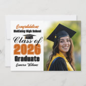Faire-part Orange Class of 2026 Graduate Photo Graduation (Devant)