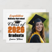 Faire-part Orange Class of 2026 Graduate Photo Graduation (Devant / Derrière)