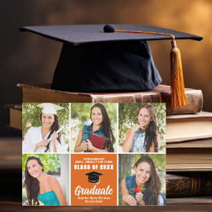 Faire-part Orange Graduate Photo Collage Moderne Graduation