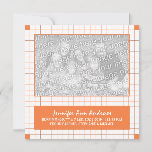 Faire-part Orange Grid Photo (Devant)