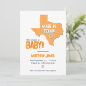 Faire-part Orange Herringbone Fabriqué au Texas Photo Baby (Debout devant)