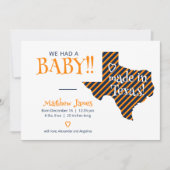 Faire-part Orange/Navy striped Fabriqué au Texas Photo Baby (Devant)