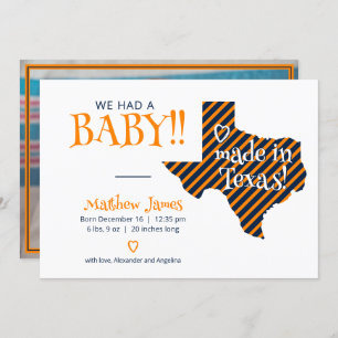 Faire-part Orange/Navy striped Fabriqué au Texas Photo Baby