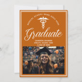 Faire-part Orange White Médicale School Photo Graduation (Devant)