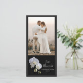 Faire-part Orchidée blanche sur Noir juste marié Mariage (Debout devant)