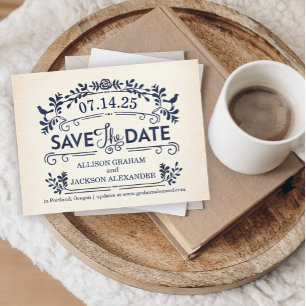 Faire-part Ornate Birds Enregistrer la date Carte postale