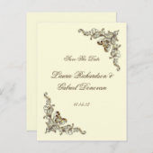 Faire-Part Orné de Crème Brun et Or avec Bijoux (Devant / Derrière)