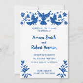 Faire-part Otomi, MEXIQUE, BLEU, FLEURS ET OISEAUX (Devant)