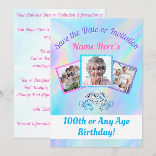 Faire-part ou 100 Enregistrer la DATE avec 1 - 3 P (Devant / Derrière)